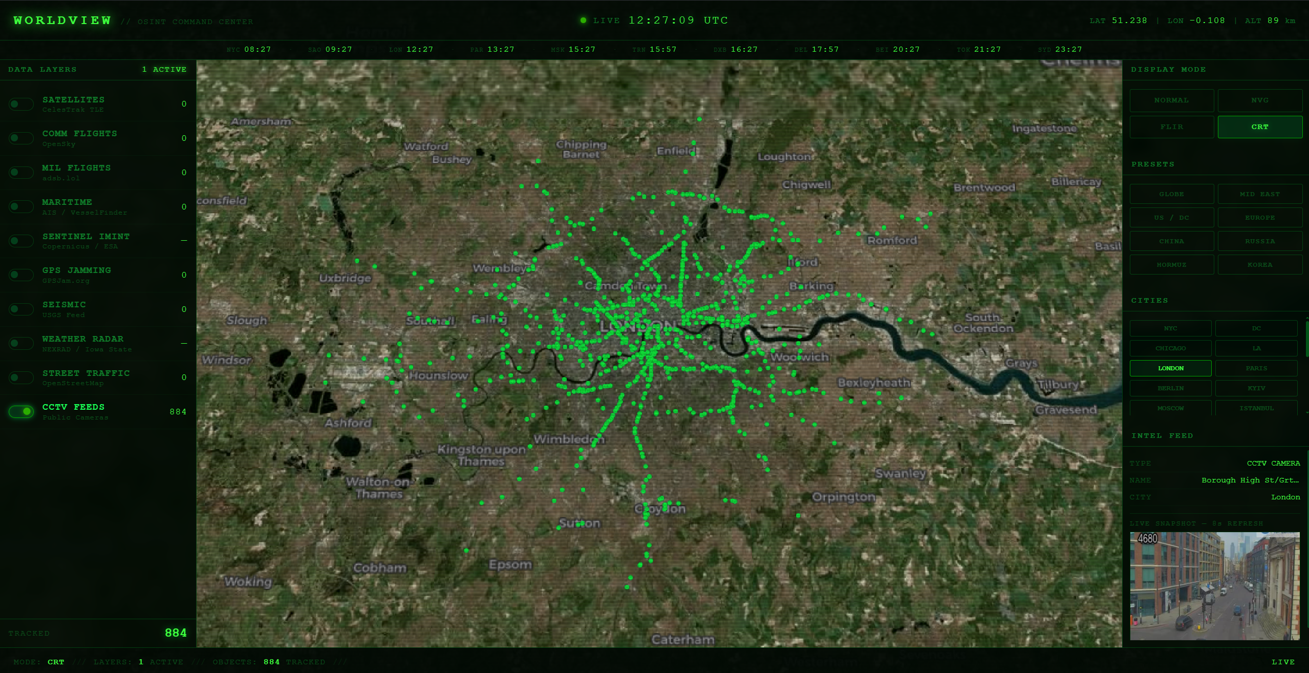 City feeds layer — live public camera network over London