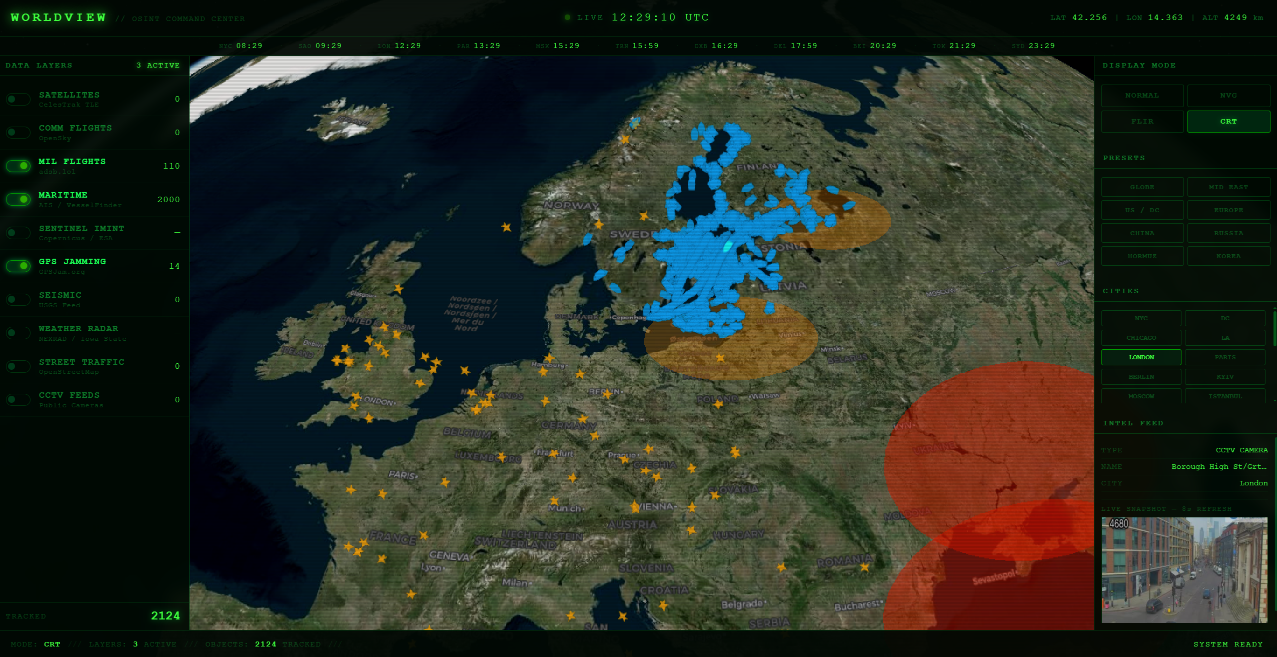 Military aircraft and GPS jamming layers over Northern Europe and the Baltic